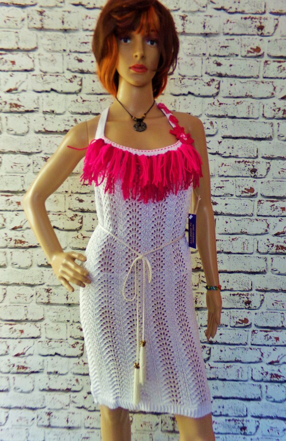 White Slightly Open Knit Halter Dress 