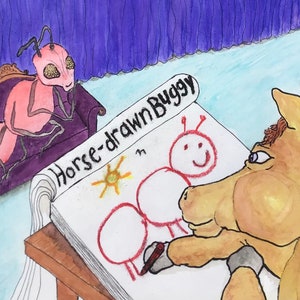 馬のジョーク！「馬に引かれた」ダジャレの漫画プリント2枚