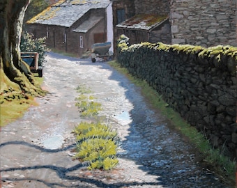 Landscape oil painting print, signed limited edition wall art print, English Lake district Side Farm signed artwork