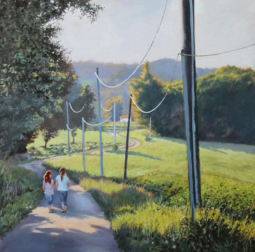 Stampa Su Tela Rustica Con Mucca E Vitello - Quadro Paesaggio Fattoria Al Tramonto 40,6x61 Cm - 2
