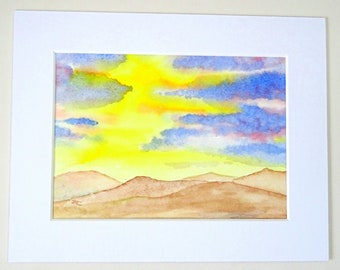 Sky and Landscape Painting Original Watercolour/Landscape painting mounted ready to frame/fits standard 9x7 frame