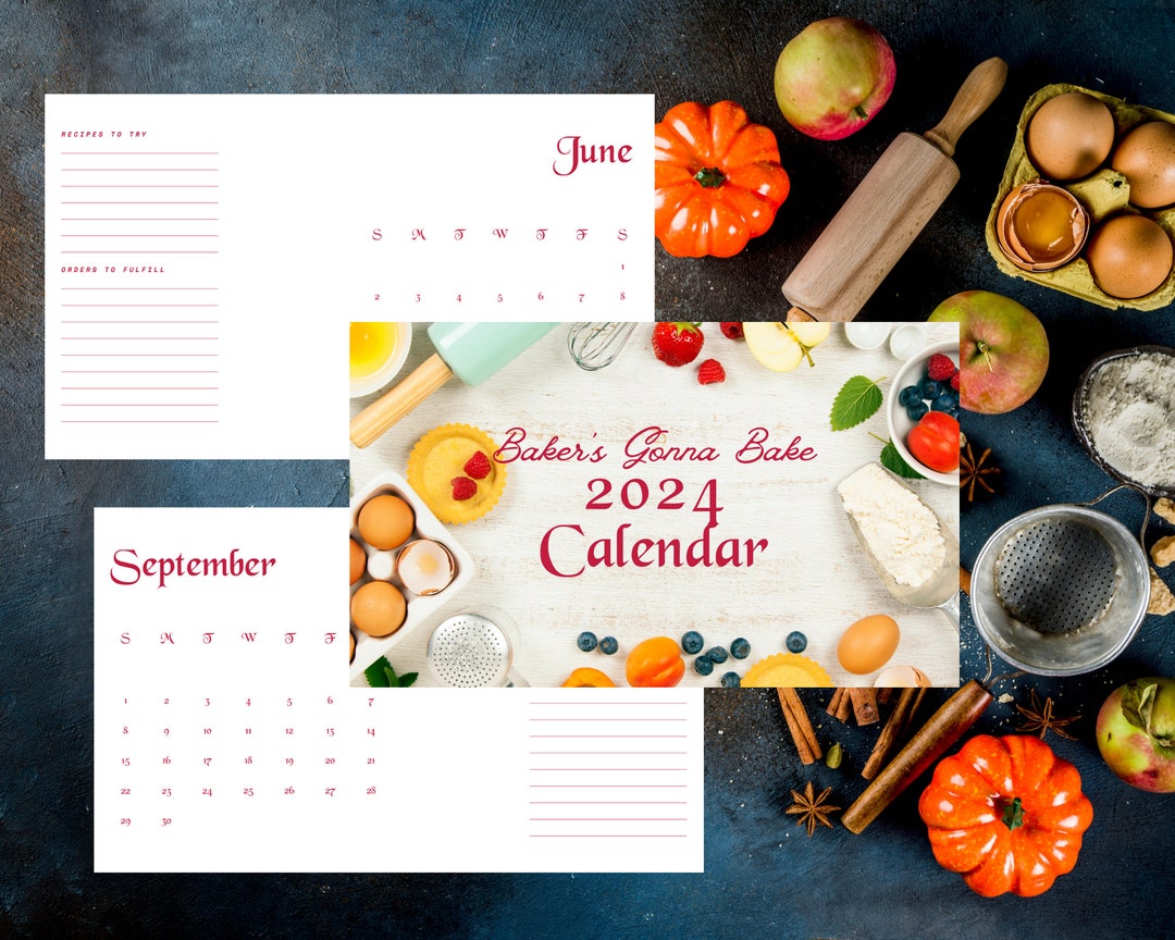 Red and White Simple Minimalist Baker 2024 Calendar, Baker's Calendar