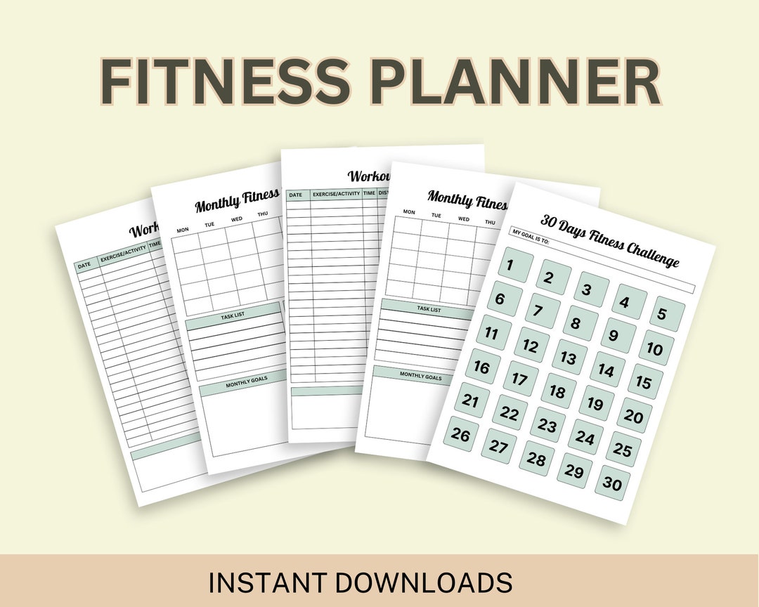 30 Day FITNESS Challenge WORKOUT Weight Loss PLANNER Instant Download