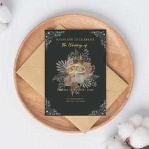CARTE D'INVITATION DE MARIAGE noir et or en téléchargement numérique – Superbes cartes de mariage uniques