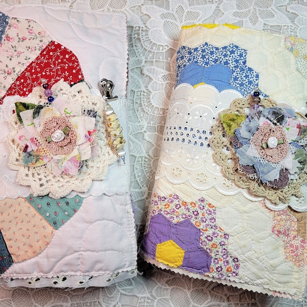 Vintage Quilted Journals/Cottagecore Style Journals/Quilted Journals/Junk Journals/Handmade Journals/Spring Journals