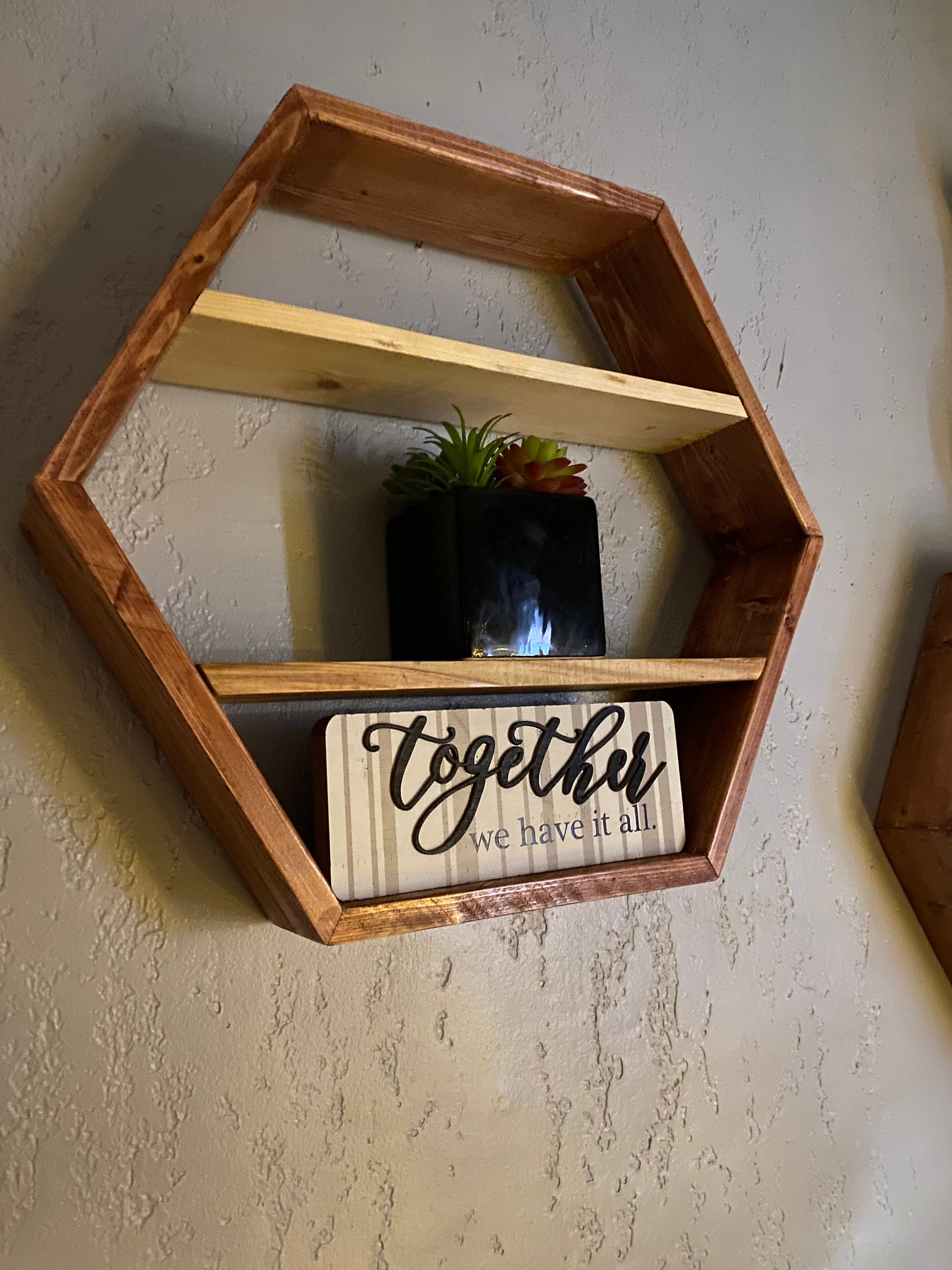 Rustic Wood Hexagon Shelves Modern Floating Wall Decor honeycomb Style ...