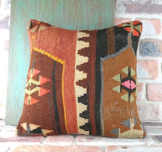 Brown Kilim Pillow Turkish Kilim Pillow Cover Large Throw Etsy