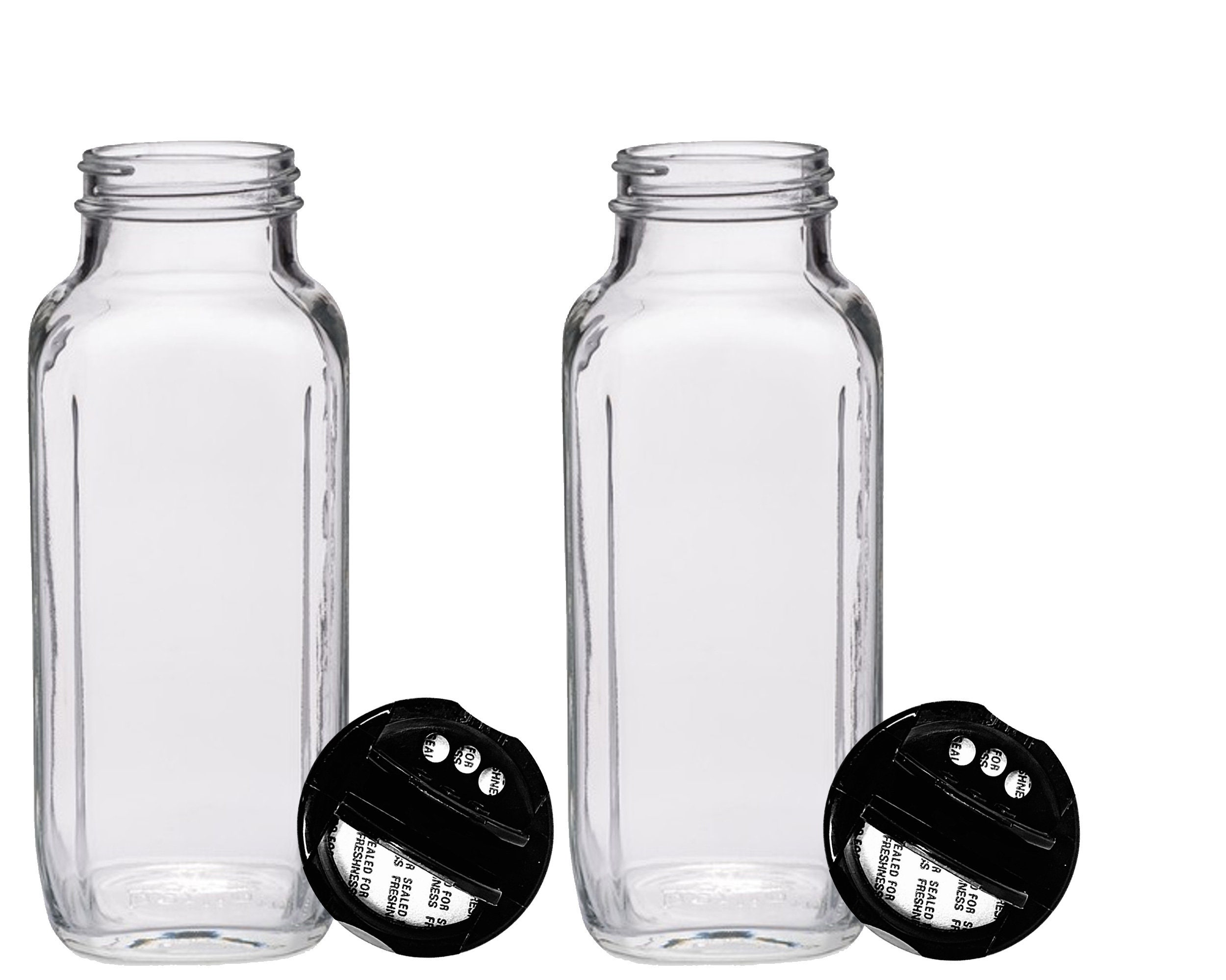 Clear Glass Square Spice Jar with Black Two Sided Sifter - 8 oz / 240 ml