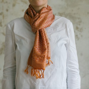 Silk scarf KASHI Paisley (27 cm x 170 cm), bronze