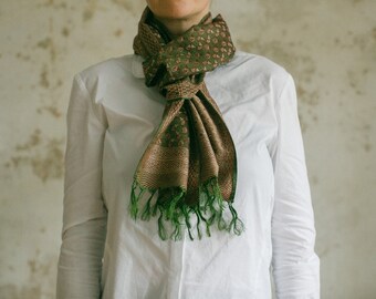 Silk scarf KASHIWIN2 (27 cm x 170 cm), olive