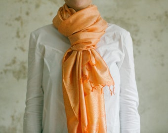 Silk scarf KRSNA (XLarge | 109 cm x 175 cm), orange