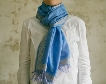 Silk scarf KASHI (Large | 55 cm x 178 cm), Prussian