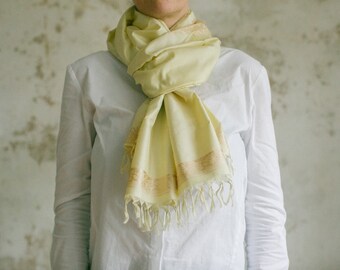 Silk scarf KASHI (Large | 55 cm x 178 cm), light yellow