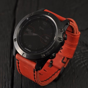Handmade Leather Mens watch strap for the Garmin Fenix 3, and Garmin Fenix 5/5S/5X sports watches! Lava