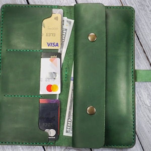 Billetera de mujer, billetera de cuero mujer, billetera larga de cuero, billetera iphone, billetera personalizada mujer, billetera de cuero verde tarjeta, regalo para ella