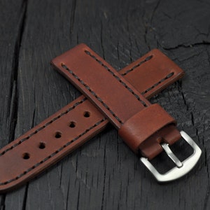 Handmade Leather Men&#39;s watch strap 16mm 18mm 20mm 22mm 24mm 26mm watch band Brown