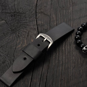 Handmade Leather Mens Watch Strap Black 16mm 18mm 20mm 21mm 22mm 24mm ...