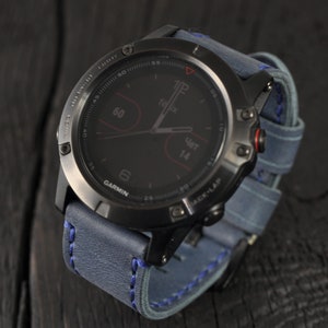 Handmade Leather Mens watch strap for the Garmin Fenix 3, and Garmin Fenix 5/5S/5X sports watches! Sharp Blue