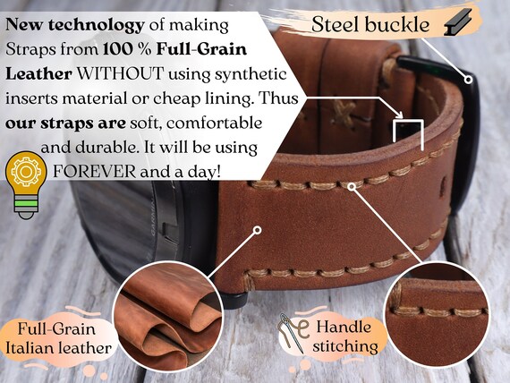 Handmade Leather Mens Watch Strap for the Garmin Fenix 3, and Garmin Fenix 5 /5S/5X Sports Watches Lava 