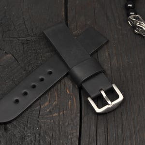 Handmade Leather Mens watch strap Black  16mm 18mm  20mm 21mm 22mm 24mm watch band
