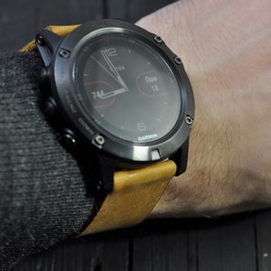 Handmade Leather Mens watch strap for the Garmin Fenix 3, and Garmin Fenix 5/5S/5X sports watches!  Yellow