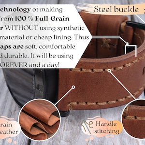 Handmade Leather Watch Band for Garmin Fenix 6,6S,6X Pro /5,5S,5X /3,HR Watch Band Strap, Garmin MARQ /Tactix, Quatix 3/5 Vivomove Strap