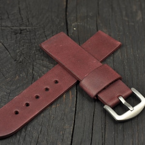 Handmade Leather Men&#39;s watch strap Burgundy 18mm 20mm 21mm 22mm 24mm 26mm watch band
