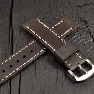 Handmade Leather Men&#39;s watch strap 16mm 18mm 20mm 22mm 24mm 26mm watch band Dark Brown