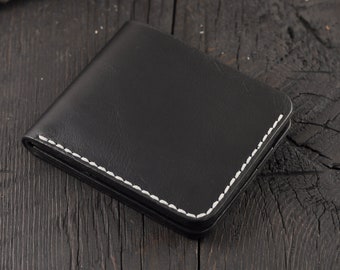 Handmade Leather Wallet, Men's Leather slim Wallet, Cowhide Leather Wallet, Personalized, Traditional Wallet Black