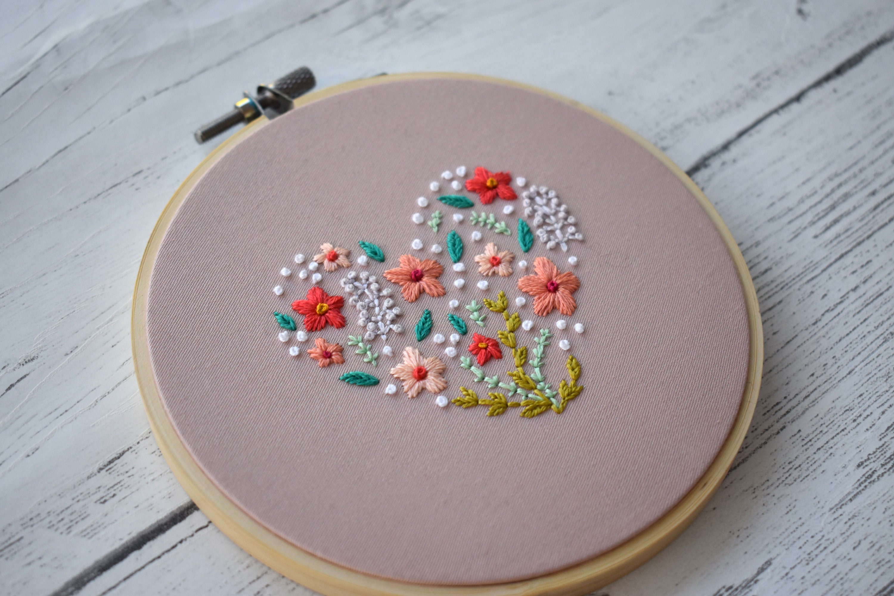 Floral Heart Embroidery Hoop Art. Flower Embroidery Hoop