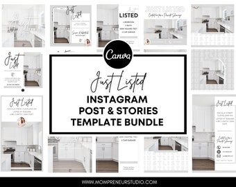 30 Just Listed Realtor Instagram Post and Story Template Bundle, Social Media Posts, Real Estate Marketing, Facebook Post, Instagram Stories