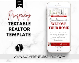 Real Estate Prospecting Text, Real Estate Farming, Comparative Market Analysis, Realtor Canva Template, Red Real Estate Template, Agent CMA
