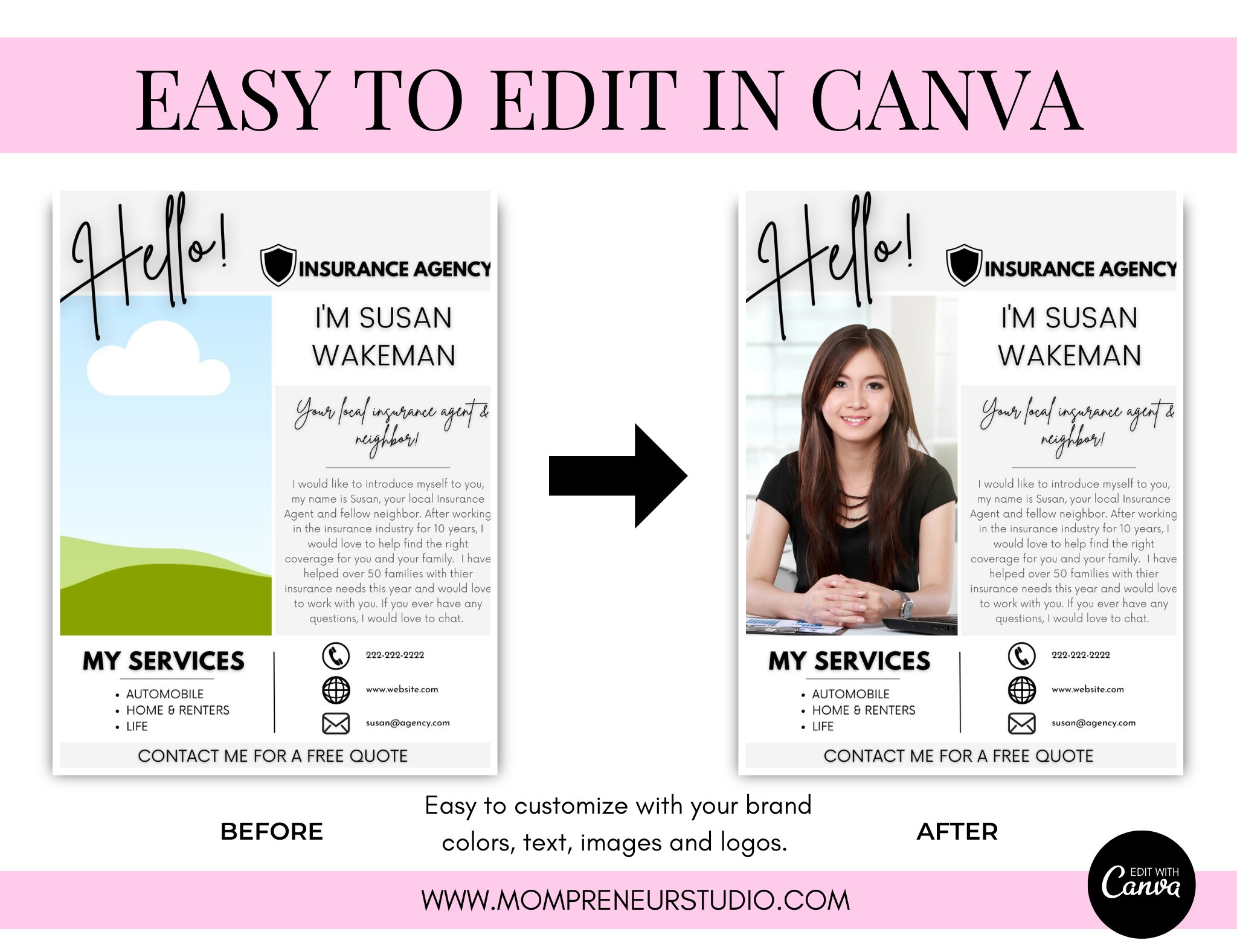 Insurance Agent Introduction Flyer Template, Editable Canva Design - Etsy