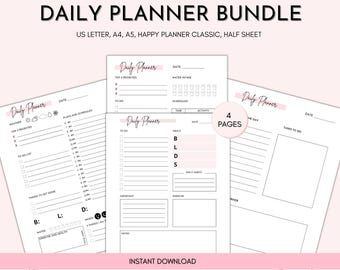 Daily Planner Printable Bundle, Productivity Tracker (Digital Download)