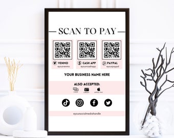 Editable Scan to Pay Sign QR Code Sign Template Canva, Printable Payment Sign, Accepted Payments Sign, CashApp Venmo Sign Customizable