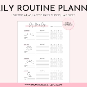 Daily Routine Printable Planner, Productivity Planner, Routine Chart, Routine Planner, Habit Chart, Happy Planner Insert, A4, A5 image 1