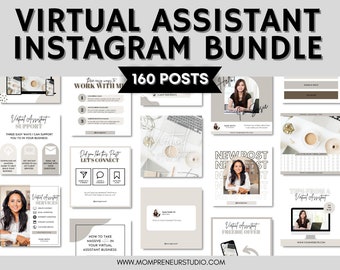160 Neutral Virtual Assistant Instagram Story and Post Templates, Virtual Assistant Instagram Templates, Social Media Manager, VA Marketing