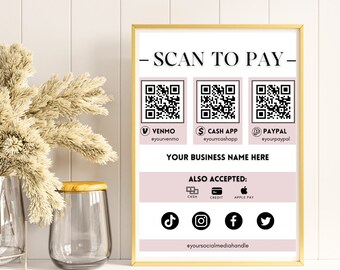 Editable Scan to Pay Sign QR Code Sign Template Canva, Printable Payment Sign, Accepted Payments Sign, CashApp Venmo Sign Customizable