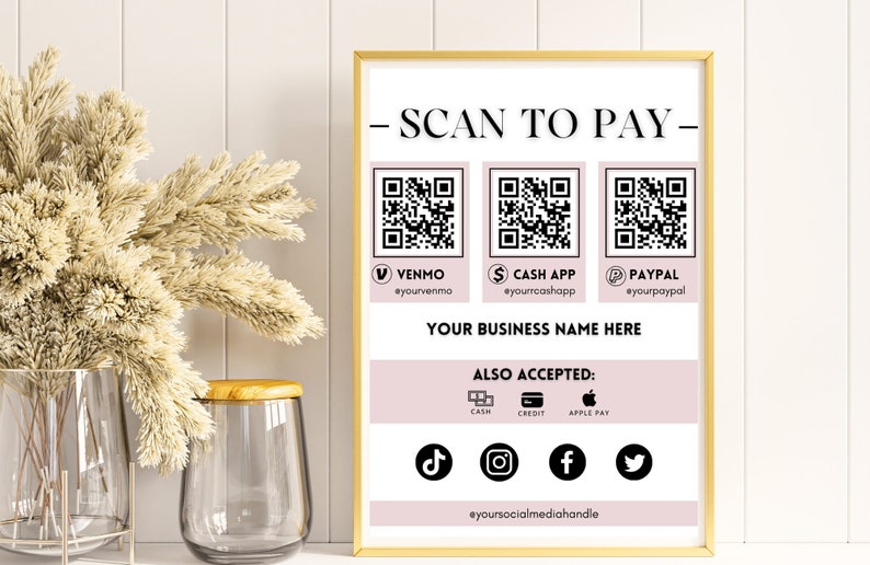 Panneau 3D QR Code Business Sign - Cash App, PayPal, Scan To Pay Pour Petite Entreprise
