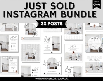 30 Just Sold Neutral Real Estate Instagram Post and Story Template Bundle, Social Media Posts,  Real Estate Marketing, Facebook Post