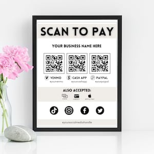 Editable Scan to Pay Sign, QR Code Template (Canva)