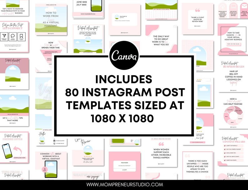 160 Virtual Assistant Instagram Story and Post Templates, Virtual Assistant Instagram Templates, Social Media Manager, VA Marketing image 2