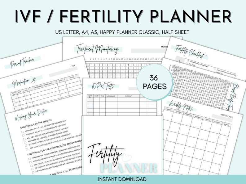 IVF Printable Planner, Ivf Journal, Ivf Diary, Fertility Journal, IUI Planner, Trying to Conceive, Pregnancy Planner, TTC Planner image 1