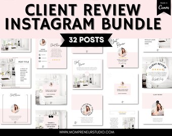 32 Pink Client Review Realtor Instagram Post and Stories Templates Bundle, Real Estate Testimonial, Real Estate Marketing, Facebook Post