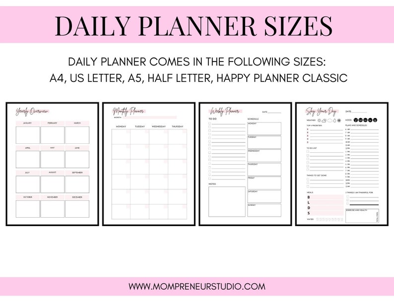 Daily Planner Printable Planner Insert Monthly Planner Etsy