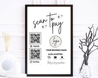 Editable Scan to Pay Sign QR Code Sign Template Canva, Printable Payment Sign, Accepted Payments Sign, CashApp, Venmo Sign Customizable