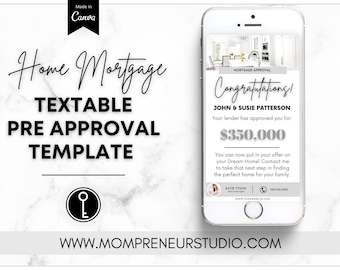 Textable Mortgage Pre Approval Template, Canva Real Estate, Mortgage Marketing, Loan Officer Template, Mortgage Broker Template, Home Buyer