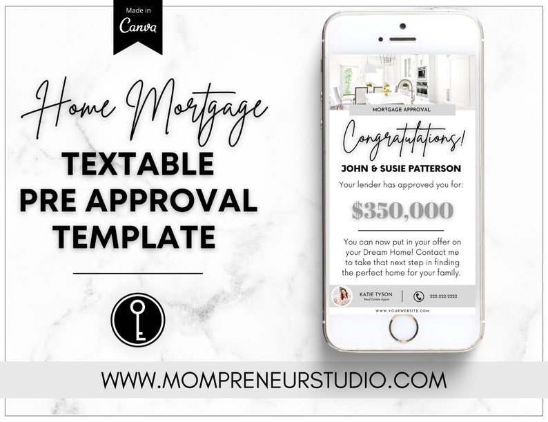 Textable Mortgage Pre Approval Template, Canva Real Estate, Mortgage Marketing, Loan Officer Template, Mortgage Broker Template, Home Buyer image 1