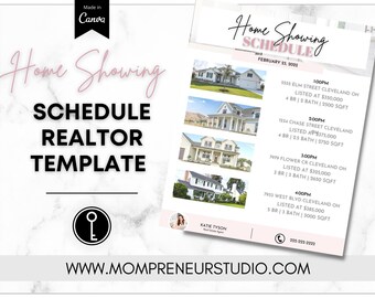 House Hunting Schedule for Realtors, Home Showing Schedule, Home Buyer Guide, Open House List, Real Estate Editable Canva Template