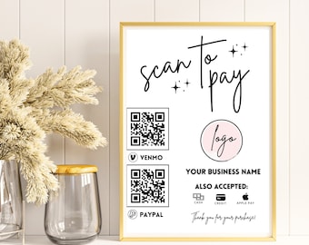 Editable Scan to Pay Sign QR Code Sign Template Canva, Printable Payment Sign, Accepted Payments Sign, CashApp Venmo Sign Customizable